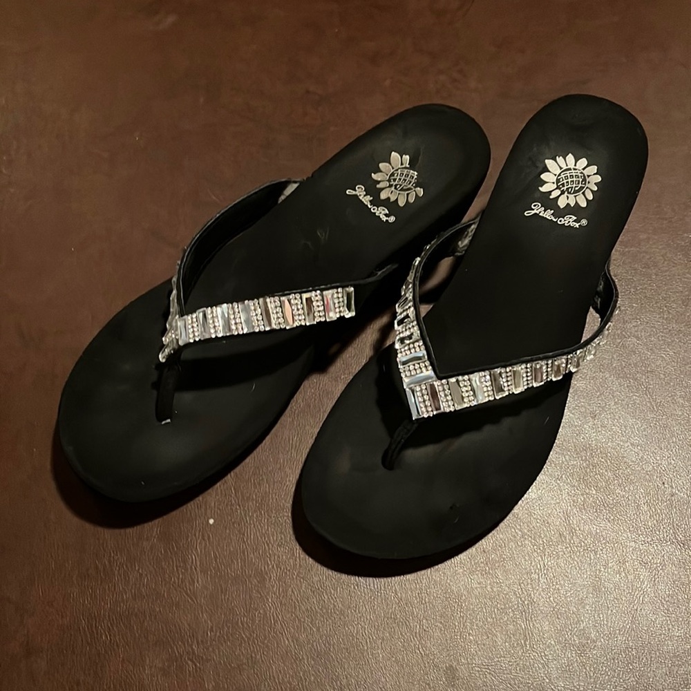 Yellow Box rhinestone sandals, 2.5” heel with .5” platform, size 9